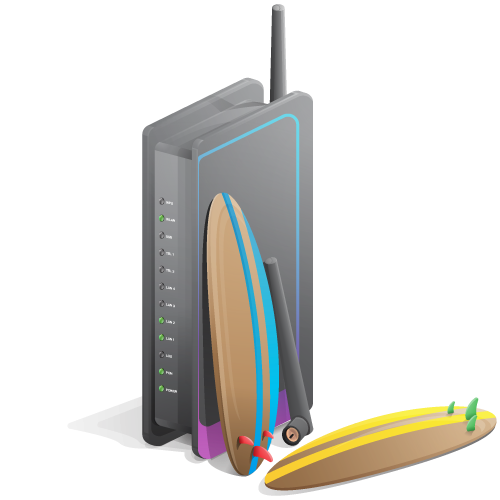 Router with two surf boards next to it illustration. Done by Andre Coetzer